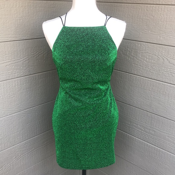 essue Dresses & Skirts - Essue Green Metallic Mini Dress- Tinker Bell Costume